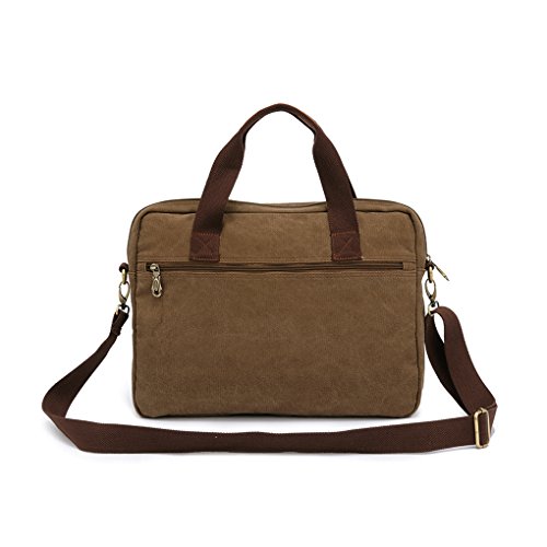 FakeFace Herren Satchel Schultasche Umhängetasche aus Canvas Segeltuch Schultertasche Messenger Bag Cross-Body Tasche Laptoptasche 13-14 Zoll iPad 41 x 30 x 9 CM (Khaki) - 2
