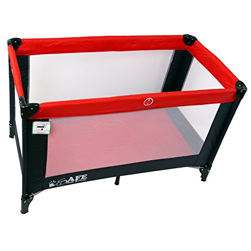 iSafe Rest & Play Luxury Travel Cot/Playpen - Warm Red (Black/Red) 120 cm x 60 cm