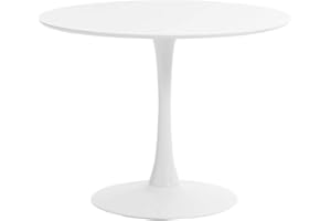SuperGift.com Modern Round Dining Table 80cm White Colored Top Small Kitchen Dining Room Furniture, Pedestal Dining Table, Leisure Table, Living Room Table