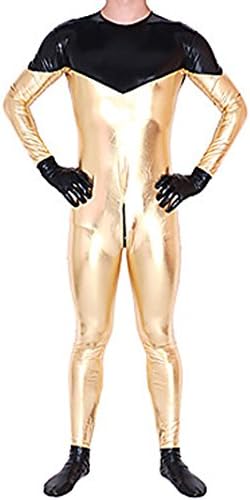 Howrris Unisex Golden and Black Shiny Metallic Zentai Suit (Large, Gold)