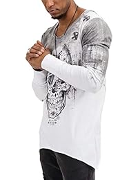 trueprodigy Casual Hombre marca Camiseta Manga Larga estampado ropa retro vintage rock vestir moda cuello redondo manga larga slim fit designer cool urban fashion shirt color blanco 1073168-2000