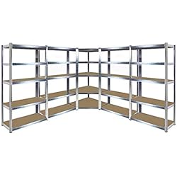 Étagère d'angle galvanisée robuste pour garage - 1 unité d'angle 1500 mm x 700 mm x 300 mm et 4 étagères 1500 mm H x 700 mm l x 300 mm P