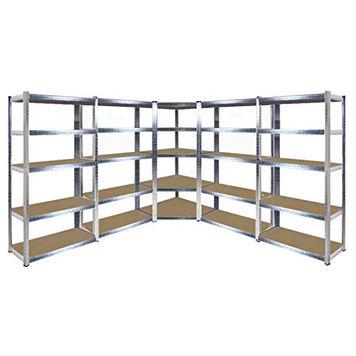 Étagère d'angle galvanisée robuste pour garage - 1 unité d'angle 1500 mm x 700 mm x 300 mm et 4 étagères 1500 mm H x 700 mm l x 300 mm P