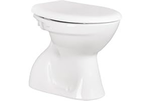 Belvit Standing Toilet Ceramic Toilet with Vertical Floor Outlet, Deep Flush with Soft Close Toilet Lid, White