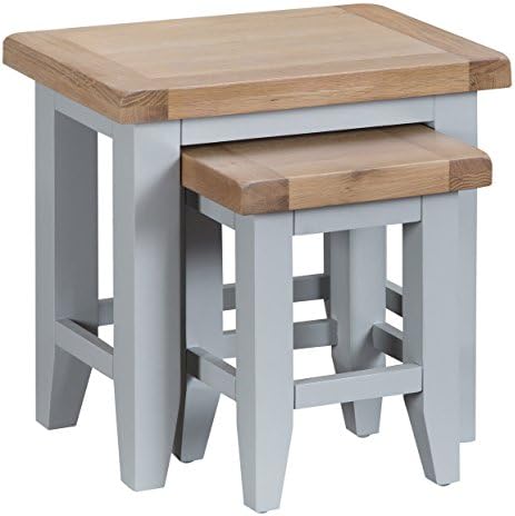 Taunton Grey Painted Compact Nest of 2 Tables with Lime wash Oak Tops
