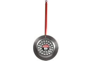 RUECAB - Poêle à châtaignes en acier - Poêle perforée pour garantir une cuisson parfaite des châtaignes - Ø 28,5cm - Longueur: 68cm - Poids: 0.5kg - Longueur du manche: 30cm - Couleur manche: rouge