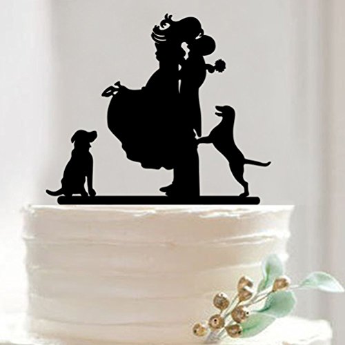 Tinksky Kuchenaufsätze Brautpaar mit Hund als Tortendeko Kuchendekoration Hochzeitstorte Topper - 2