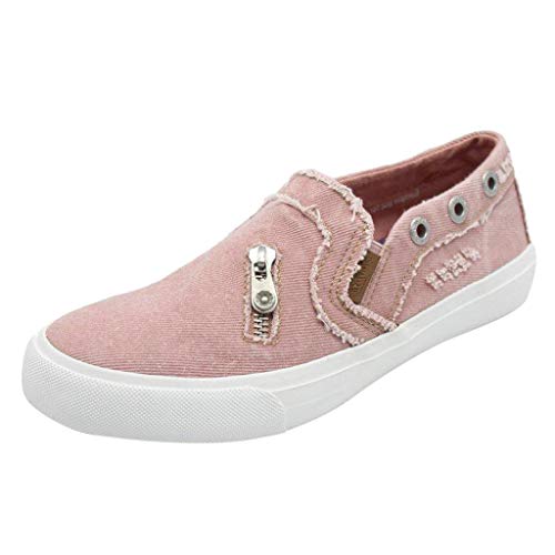 Preisvergleich Produktbild EUCoo Frauen Segeltuchschuhe MüßIggäNger Schuhe Cowboy-ReißVerschlussflache Unterseite Faul Schuhe Freizeitschuhe(Rosa, 38)