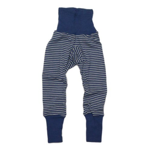 Cosilana - Baby Waist Trousers Long2-3 years (Height 39-41) (98/104), striped Marine-Natural, 70% Organic Merino Wool, 30% Silk