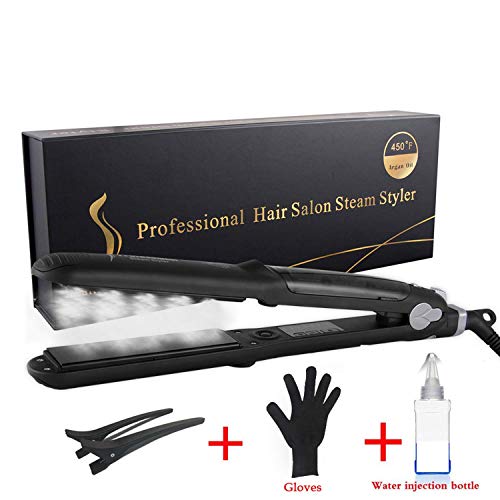 Professional Argon Oil Steam Flat Iron Hair Straightener  Ceramic Tourmaline Ionic Salon Steam Styler For Curly And Straight Hair With Glove