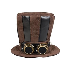 Boland – Sombrero Cilindro Tuba Steampunk con gafas para adultos, color marrón, talla única, 54514