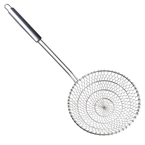 Home Servz Acero Inoxidable Colador de araña asiático Cocina Espumadera-Mango Duradero y Canasta de Malla en Espiral - Coladores, Espumaderas, Filtro de Cocina, (Cesta de 7 Pulgadas)
