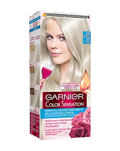 Garnier, Color Sensation Coloración Permanente e Intensa Reutilizable con Bol y Pincel S9 Rubio Platino Ceniza, Plata