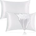 Veaken Silk Pillowcase for Hair and Skin, 2 Pack 100% Mulberry Silk Pillowcase 25 Momme, 600 Thread Count, Both Side Pure Silk Pillow Cover with Hidden Zipper (White, King 20''×36'')