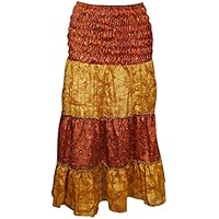 Mogul Interior Women’s Fashion Skirt Patchwork Orange Hippy Chic Sari Dress S/M