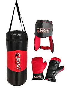 SKMT Kids Boxing Kit with Filled Punching Bag, Gloves and Headgear, Age 7-13 Years