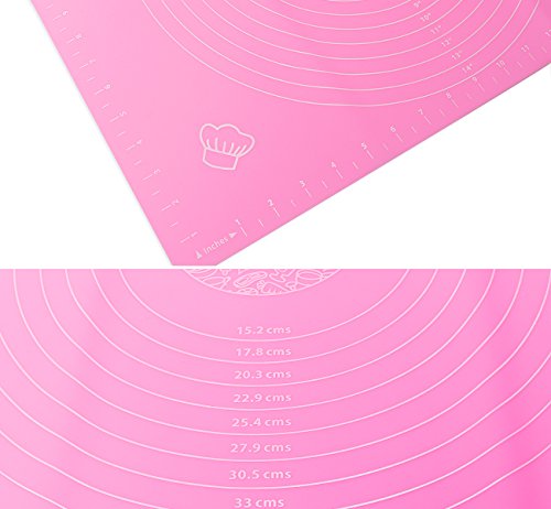 ilauke DIY Silikonpad Teigmatte 50*40cm mit Größe Zeichnen und Teigroller Rolling Pin 33cm Ausrollstab Silikon-Arbeitsmatte Fondant ausrollen Tortendeko Ausstecher Ausstechform Modellierwerkzeug (set rosa) - 8