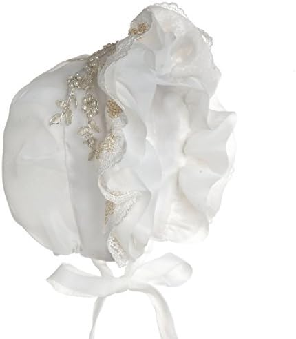 Hanakimi Lace Embroidered Closed Back Royal Baby Bonnet Handmade (Newborn - 3 Years) (S/6M, White)
