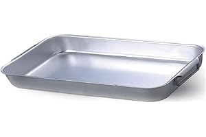 BALDASSARE AGNELLI Pentole Agnelli, ALMA15055, Rostiera Rettangolare Alta Pesante ad Angoli Tondi con 2 Maniglie Snodate senza Rivetti, Alluminio, Argento