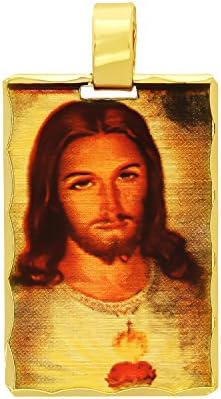 14k Gold Plated Framed Jesus Sacred Heart Portrait 20mm x 30mm Pendant + Microfiber Jewelry Polishing Cloth