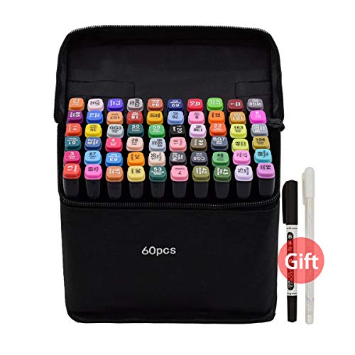 Gucheng 60 Farbige Stift Fettige Mark Farben Marker Set,Twin Tip Textmarker Graffiti Pens für Sketch Marker Stifte Set für Studenten Manga Kunstler Design Schule Drawing Sketch