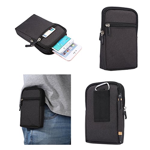 DFV mobile - Universal Multi-Functional Vertical Stripes Pouch Bag Case Zipper Closing Carabiner Compatibile con TP-Link Neffos C5 Max - Black (17 x 10.5 cm)