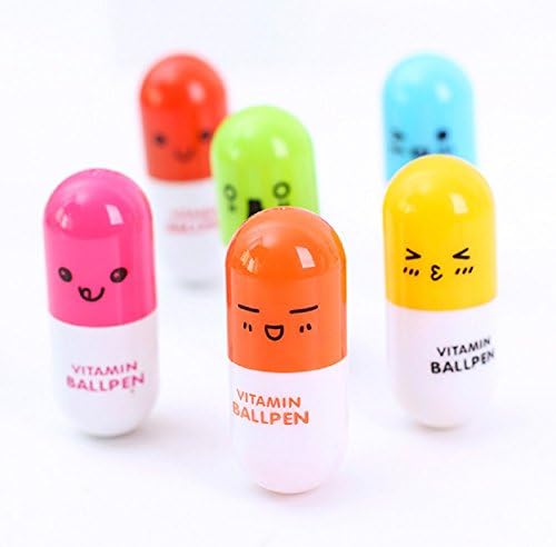 Zedtom6pcs Round Pill Shaped Ballpoint Pen Cute Pen Bic Retractable Multi-Coloured