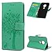 Produktbild Edauto Moto G7 Plus Hülle Case für Moto G7 / Moto G7 Plus HandyHülle Baum Leder Flipcase Schutzhülle Brieftasche Flipcover Tasche Ständer Magnetverschluss Kartenfach Handytasche Klapphülle Minzgrün