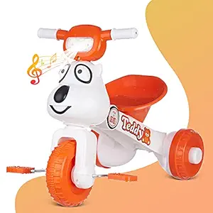 Dash Teddy Foldable Tricycle with Backrest Seat for Boys and Girls with Music and Light (1 to 3 Years, Orange)