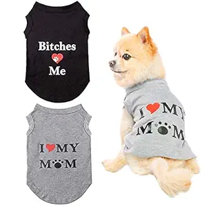 KOOLTAIL Dog T Shirts Pet Summer Vests I Love My Mom Dog Clothes with Fashion Printing 2 Pack