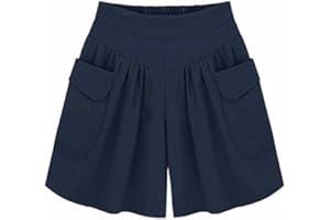 QIGEN LTD Women Summer Baggy Casual Shorts Elastic Waist Wide Leg Skirts Shorts with Pockets