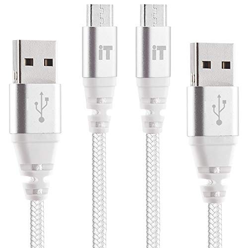 InfoTechnica [2 Paquetes, 2m] Nylon Trenzado Micro USB Cable Alta Velocidad sin enredos, Cable de Datos diseño USB con diseño aerodinámico y Revestimiento de aleación de Aluminio