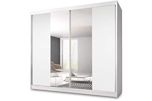 CHECO HOME AND GARDEN BEAUTIFUL SLIDING DOOR WARDROBE 7 ft 8 (233cm) MULTI F13 ALL WHITE TWO BIG MIRRORS, INTERCHANGEABLE DOORS, YOU DECIDE ON THE FINAL EFFECT, 4 SIDE COLOURS TO CHOOSE FROM (White)