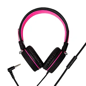 MINISO Wired Over Ear Headphones Comfortable Headphone with Mic for Android and iOS Mobile Phones, Computers, Laptops, Music Player Pink+Black Color