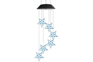 HDMIRRORR Colorida lámpara solar LED colibríes libélula mariposa botella de viento campanillas decoración luces para jardín ventana patio decoración del hogar (azul estrella)