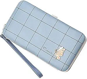JUBLYN Phone Wallet Trendy Girls PU Leather Card Holder Long Wallet Phone Case, Wallet Credit Card Holder Clutch Coin Purse Cellphone Pocket for Women Phone Wallet(Line Design) (Blue)
