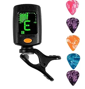 SOUVENIR 360 Degree Guitar Tuner | Digital Calibration Tuner with LCD Display for Guitar Easy to Use Highly Accurate Clip-on Electronic Tuner for Acoustic and Electric Guitar (3-Picks Included)