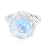 Pietra Di Luna Naturale Arcobaleno 9x9mm Cuore Gemma 925 Anello - Foto 8