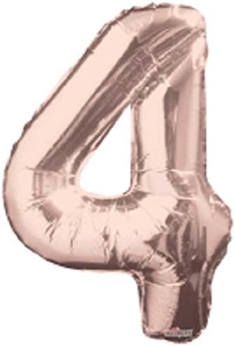 Large Rose Gold Metallic Number 4 Foil Helium Balloon 34"/87cm (Not Inflated)