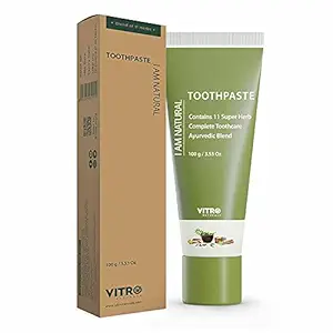 Vitro Herbal Toothpaste 100g | Complete Toothcare | With 11 Ayurvedic Herbs | Goodness of Babool, Laung, Pudina, Vajra Danti, Neem | Vegetarian | No Fluoride (Pack of 1)