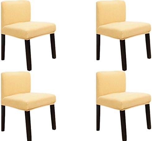 Short Back Chair Cover,Removeable and Washable Chair Protector for Christmas,Wedding,Meeting,Party,Decoration (Beige, 4 Pieces)
