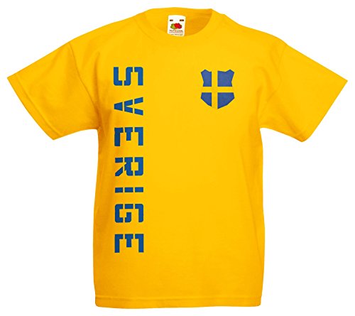 Schweden Sverige Kinder EM 2016 T-Shirt Trikot Name Nummer (Gelb, 164)