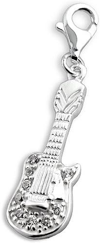 Genuine Solid 925 Sterling Silver Guitar Charm/Pendant CZ Stones with Gift Box