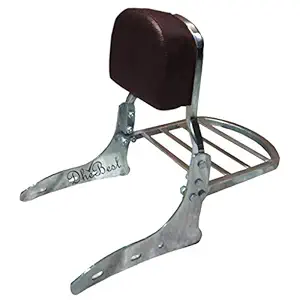 Dhe Best Bike Bullet Backrest Support Pillion Brown Cushion Harley Style with Carrier Chrome Bar Compatible for Royal Enfield Classic 350, 500, Electra Deluxe, Desert storm, Standard Bullet
