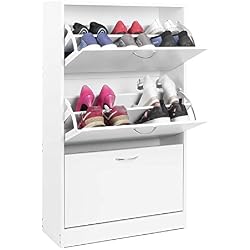 Homfa Meuble à Chaussures en Bois Armoire Étagère à Chaussures Meuble Rangement Chaussures Entrée (3 Étagères)
