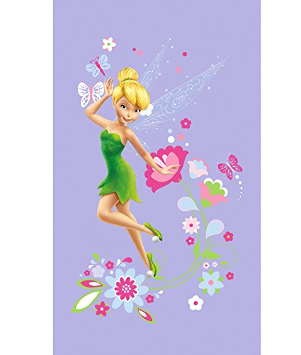Badetuch / Strandtuch - " Disney Fairies - Tinkerbell " - 70 cm * 120 cm - 100 % Baumwolle - für Kinder - Handtuch - Mädchen - 70x120 für Kinder - Badehandtuch - Kinderbadetuch / Saunatuch - Saunahandtuch - Badehandtuch - Schmetterlinge lila Elfen / Feen - Tinker - Blumenranken