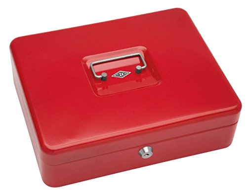 Wedo 145402H Geldkassette (aus pulverbeschichtetem Stahl, versenkbarer Griff, Geldnoten- und Belegeklammer, 5-Fächer-Münzeinsatz, Sicherheits-Zylinderschloss, 30 x 24 x 9 cm) rot - 2