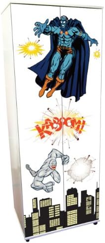 Super Heroes Design Childrens/Kids White Wardrobe Bedroom Furniture