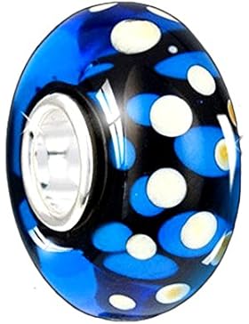 MATERIA Murano Bead blau weiß gepunktet - 925 Silber Murano Glas Perle schwarz Beads für Armband #1153