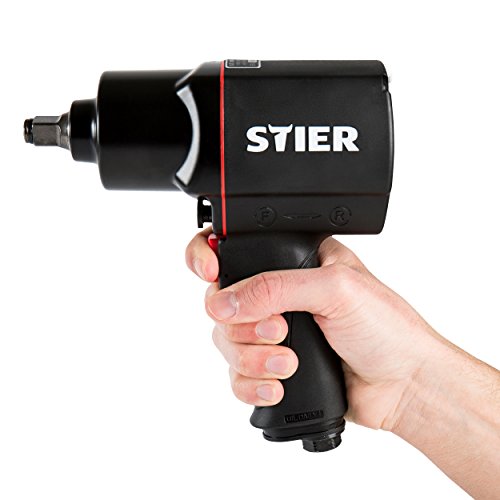 STIER Schlagschrauber-Satz I Druckluft-Schlagschrauber 17-BS 1/2 I Kraft-Steckschlüsseleinsatz 1/2 I Stecknippel 1/4 I Lösedrehmoment von 1.756 Nm I 3 Geschwindigkeitsstufen I 8-teiliges Set - 3